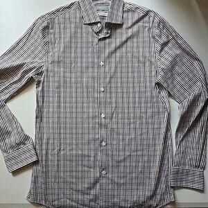 Michael Kors Men's Dress Shirt M 15 32/33‎ Slim Fit Stretch Brown White Black